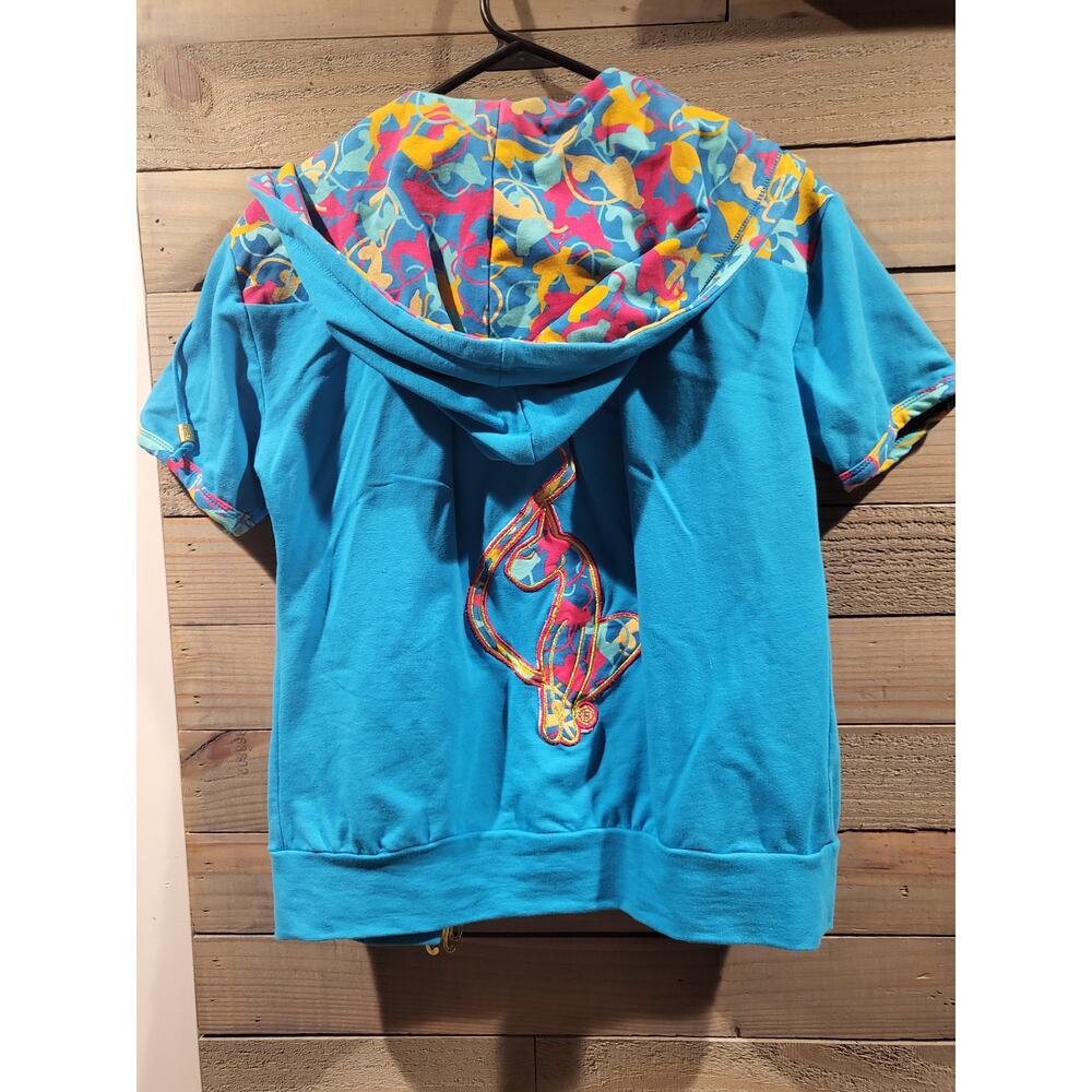 Vintage Baby Phat XL Flowery Blue Short Sleeves Hooded Jacket with POP Zipper - Picture 5 of 8